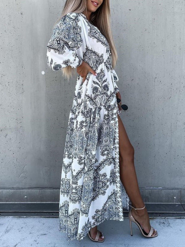 Ophelia - Women's Paisley Print Maxi Dress with Button-Down Front and High Slit - photo 17