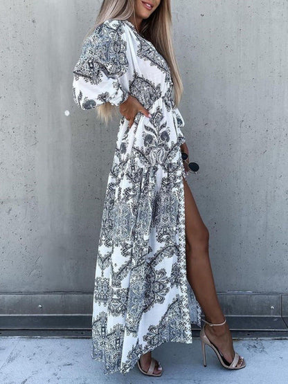 Ophelia - Women's Paisley Print Maxi Dress with Button-Down Front and High Slit - photo 17