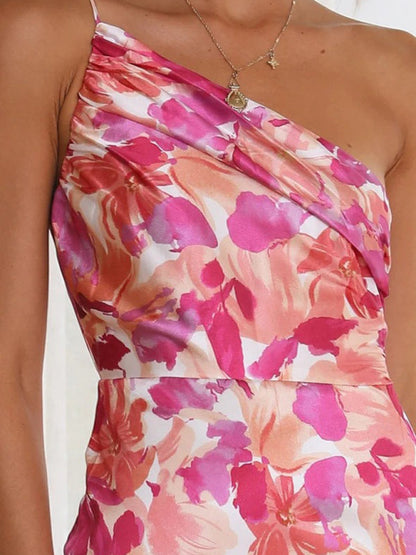 Paige - Women's Asymmetrical Neckline Floral Print Midi Dress with Fishtail Hem - photo 18