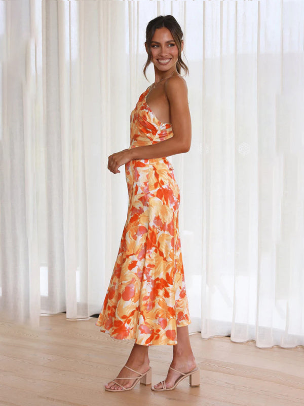 Paige - Women's Asymmetrical Neckline Floral Print Midi Dress with Fishtail Hem - photo 21
