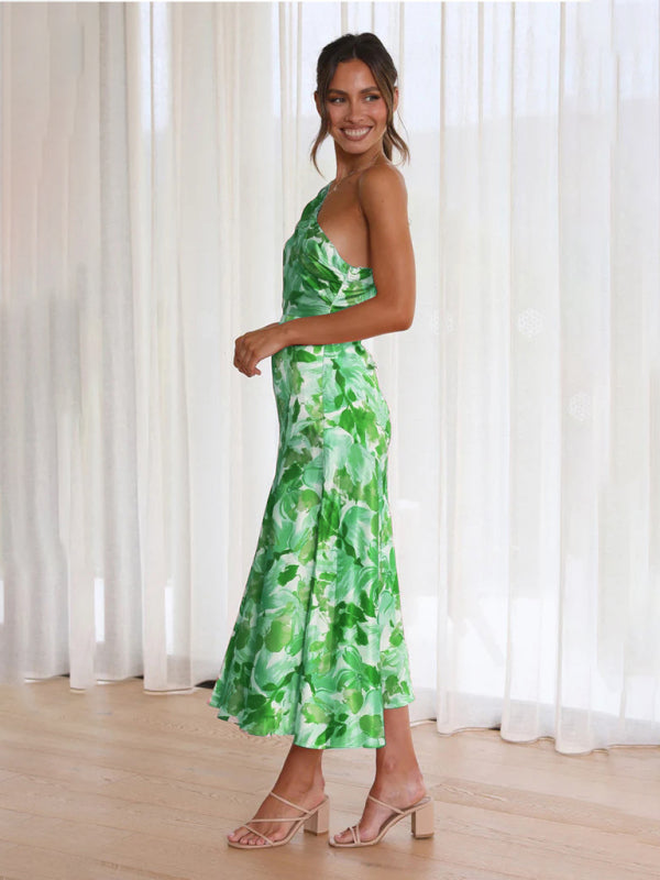 Paige - Women's Asymmetrical Neckline Floral Print Midi Dress with Fishtail Hem - photo 25