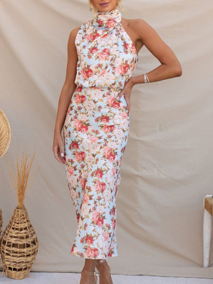 Pauline - Women's Halter Neck Midi Dress with Floral Print - photo 16