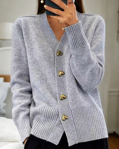 Odette - Women's Medium Heart-Button Cardigan - photo 1