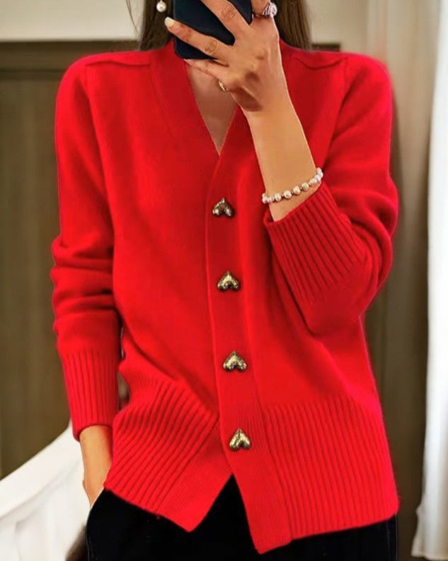 Odette - Women's Medium Heart-Button Cardigan - photo 4