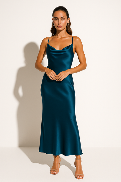 Fenna - Women's Satin Neckline Midi Dress - photo 6