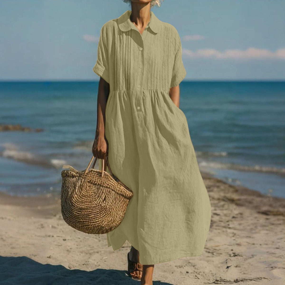 Genevieve - Women's Pintuck Linen Dress - photo 12