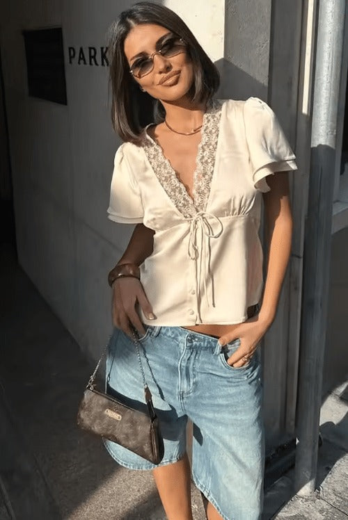 Oriane - Women's Silk Long Blouse - photo 3